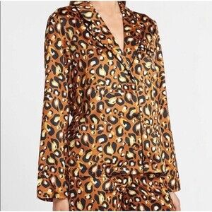 Express X Ladygang Animal Print Blouse Pajama Style Button Down Women’s Size XL
